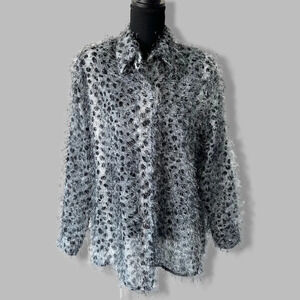 Vintage CDW Creative Design Works Animal Print Fuzzy Button Down Shirt